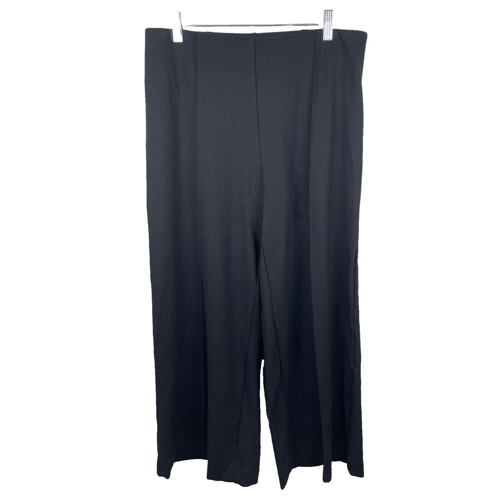 Chicos Wide Leg Pants Size 2 Womens Large 12 Black Boho Pull On Stretch Cropped